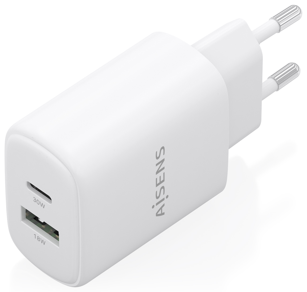 CARGADOR AISENS GAN 30W 1XUSB-C PD3.0 QC4.0 1XUSB-A QC3.0 BLANCO - detalle