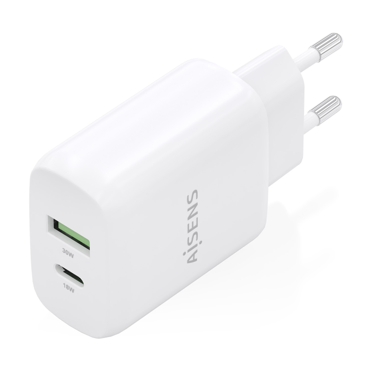 CARGADOR AISENS GAN 30W, 1XUSB-C PD3.0 QC4.0, 1XUSB-A QC3.0, BLANCO - detalle