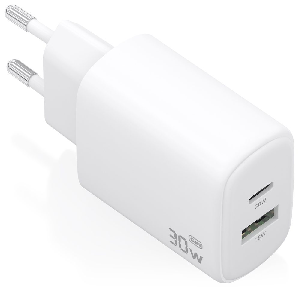 CARGADOR AISENS GAN 30W 1XUSB-C PD3.0 QC4.0 1XUSB-A QC3.0 BLANCO