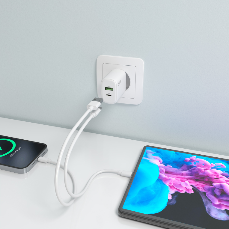 CARGADOR AISENS GAN 30W 1XUSB-C PD3.0 QC4.0 1XUSB-A QC3.0 BLANCO - detalle