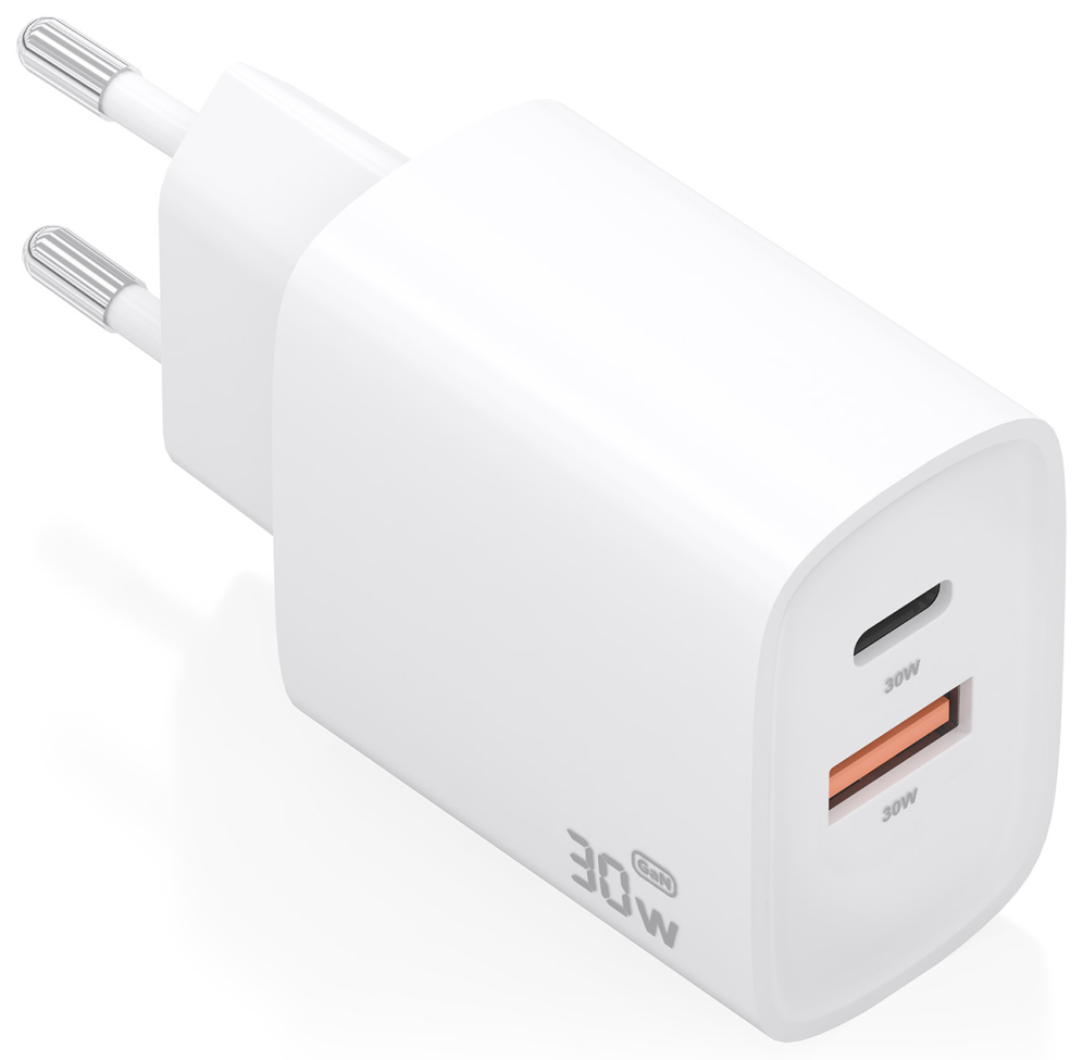 CARGADOR AISENS GAN 30W 1XUSB-C PD3.0 QC4.0 1XUSB-A QC3.0 BLANCO