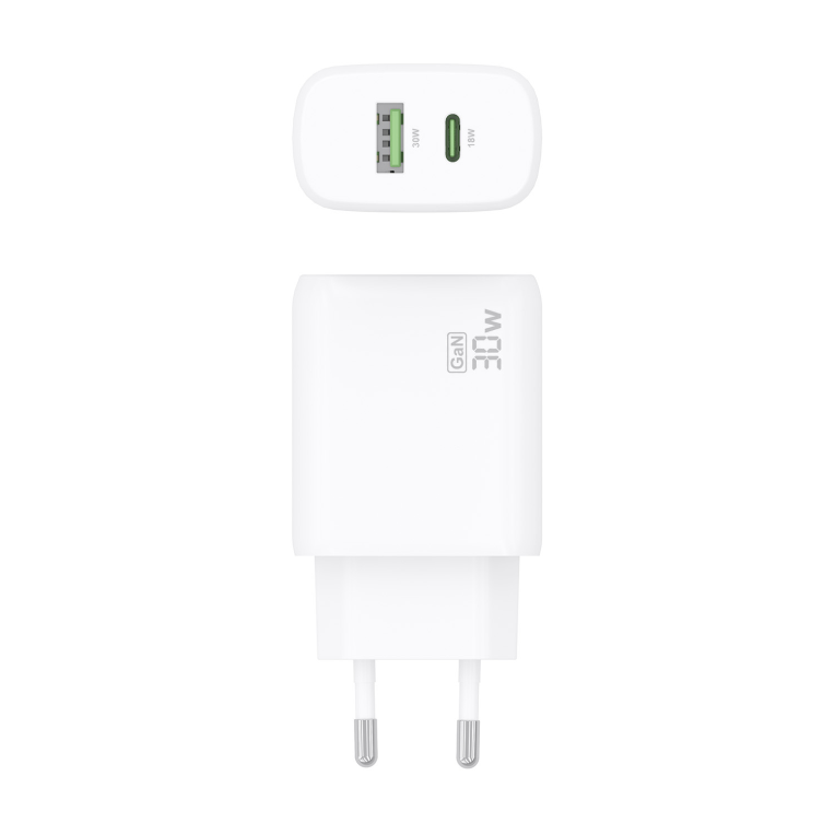 CARGADOR AISENS GAN 30W, 1XUSB-C PD3.0 QC4.0, 1XUSB-A QC3.0, BLANCO - detalle