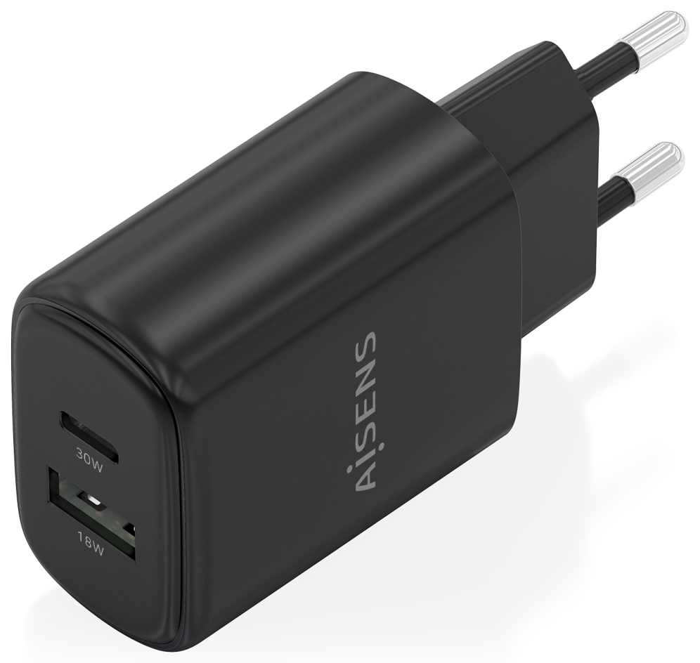 CARGADOR AISENS GAN 30W 1XUSB-C PD3.0 QC4.0 1XUSB-A QC3.0 NEGRO - detalle