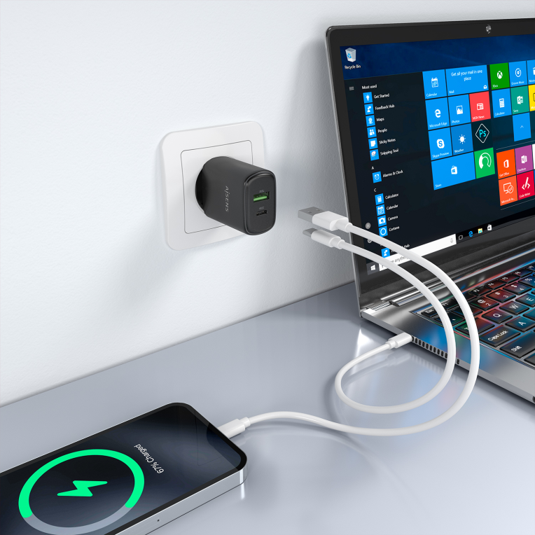 CARGADOR AISENS GAN 30W 1XUSB-C PD3.0 QC4.0 1XUSB-A QC3.0 NEGRO - detalle