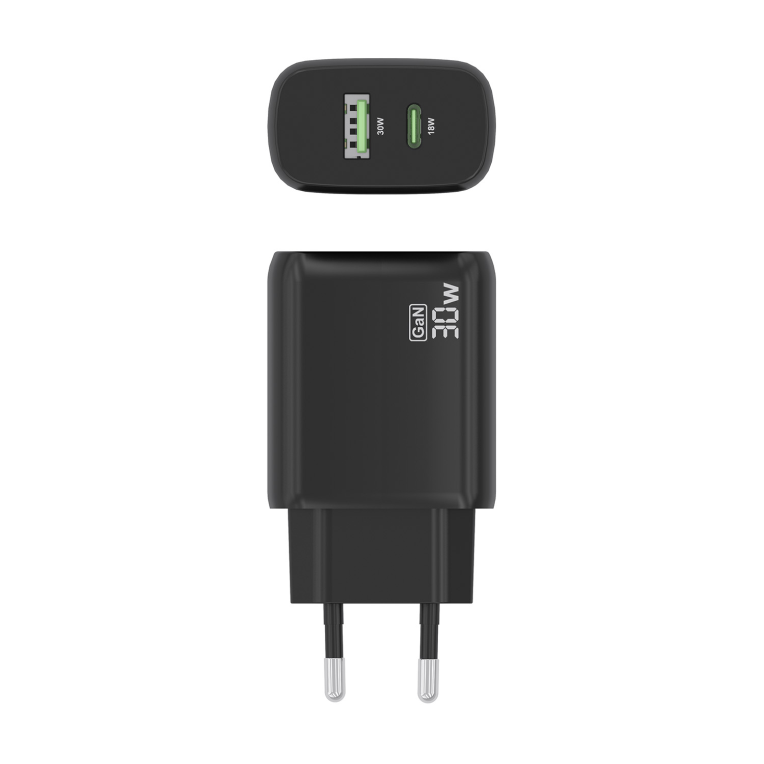 CARGADOR AISENS GAN 30W, 1XUSB-C PD3.0 QC4.0, 1XUSB-A QC3.0, NEGRO - detalle