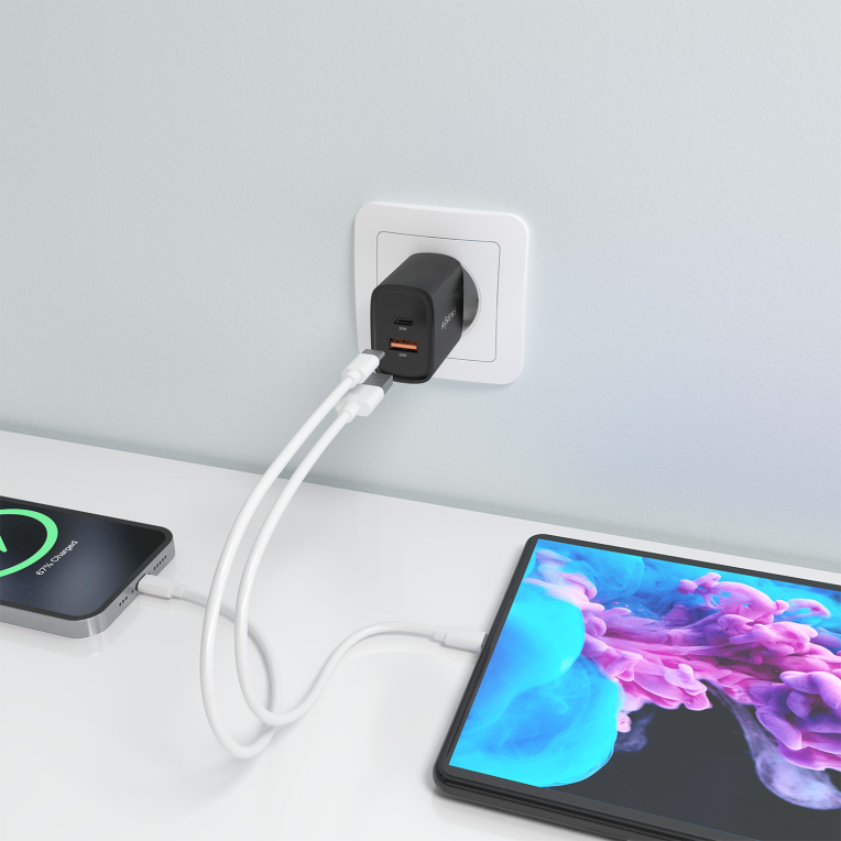 CARGADOR AISENS GAN 30W 1XUSB-C PD3.0 QC4.0 1XUSB-A QC3.0 NEGRO - detalle