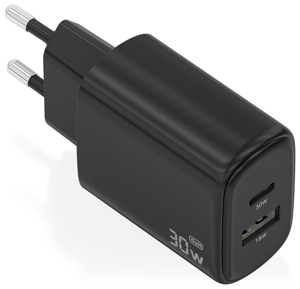 CARGADOR AISENS GAN 30W 1XUSB-C PD3.0 QC4.0 1XUSB-A QC3.0 NEGRO