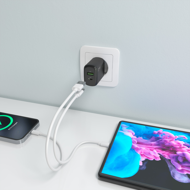 CARGADOR AISENS GAN 30W 1XUSB-C PD3.0 QC4.0 1XUSB-A QC3.0 NEGRO - detalle
