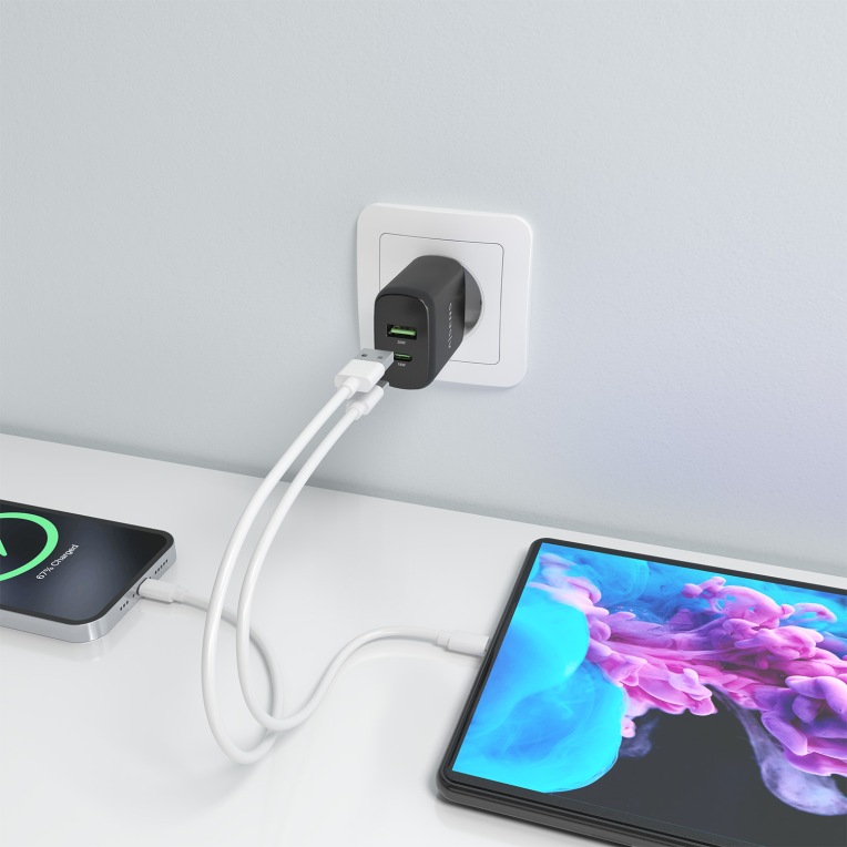 CARGADOR AISENS GAN 30W, 1XUSB-C PD3.0 QC4.0, 1XUSB-A QC3.0, NEGRO - detalle
