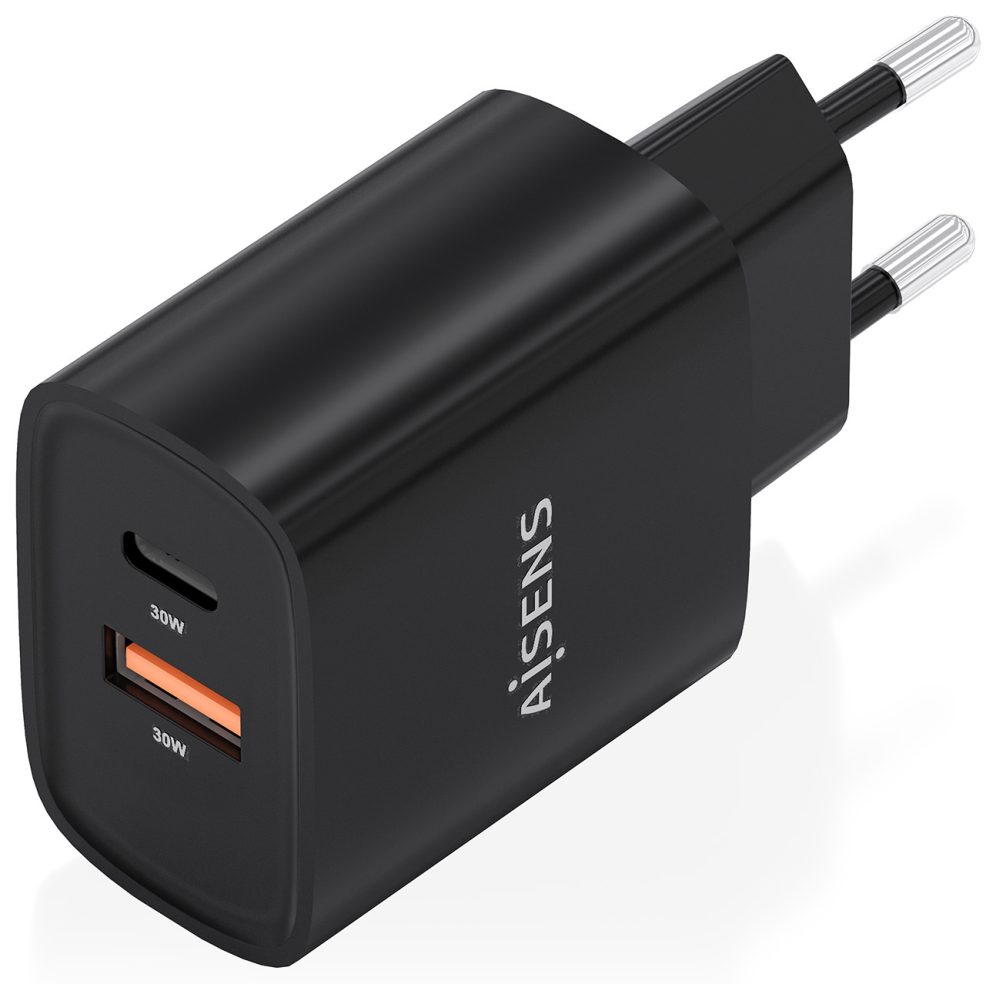 CARGADOR AISENS GAN 30W 1XUSB-C PD3.0 QC4.0 1XUSB-A QC3.0 NEGRO - detalle