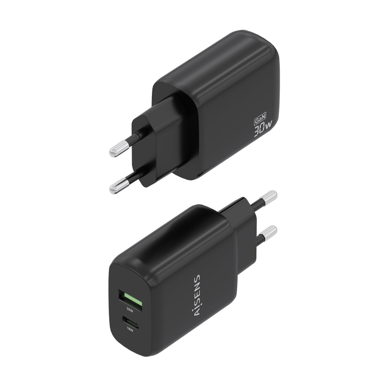 CARGADOR AISENS GAN 30W, 1XUSB-C PD3.0 QC4.0, 1XUSB-A QC3.0, NEGRO - detalle