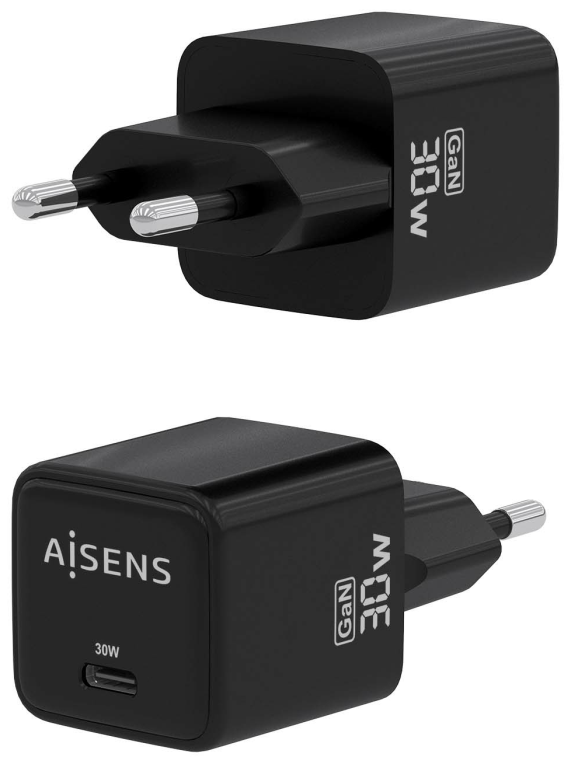 CARGADOR AISENS GAN 30W 1XUSB-C PD3.0 QC4.0 NEGRO - detalle