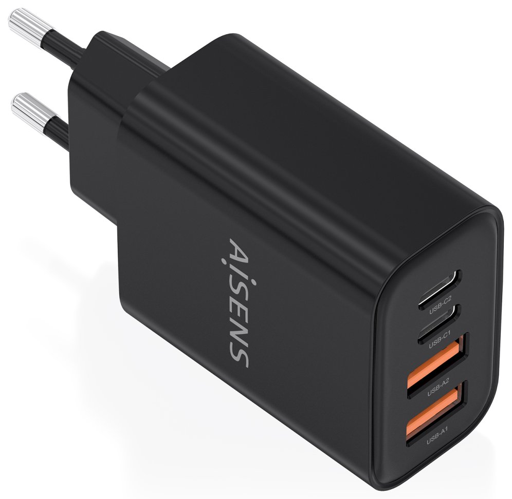 AISENS Cargador GaN 32W. 2xUSB-C PD3.0. 2xUSB-A. Negro