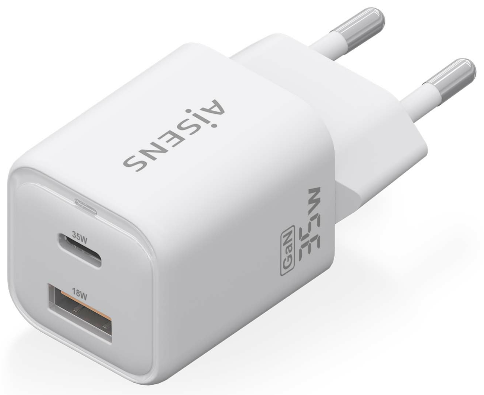 CARGADOR AISENS GAN 35W 1XUSB-C PD3.0 QC4.0 1XUSB-A QC3.0 BLANCO - detalle