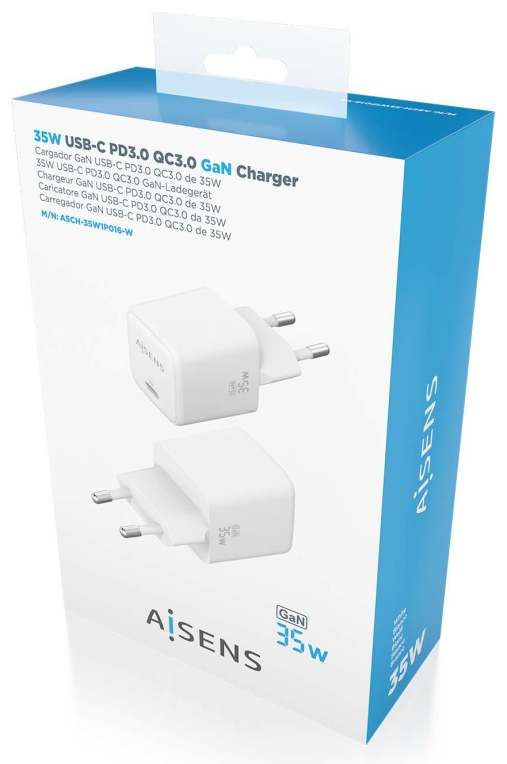 CARGADOR AISENS GAN 35W 1XUSB-C PD3.0 QC4.0 BLANCO - detalle