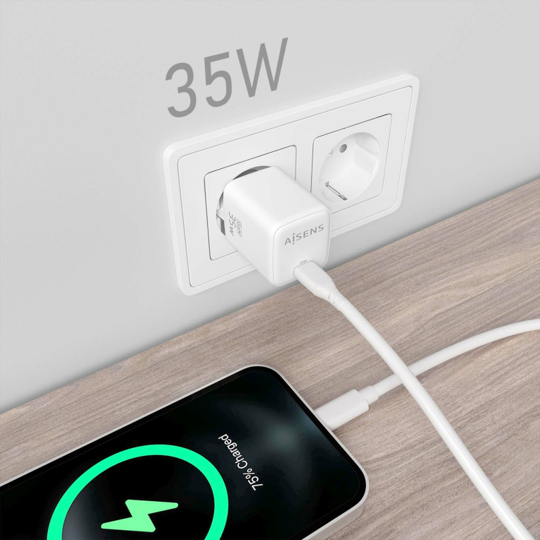 CARGADOR AISENS GAN 35W 1XUSB-C PD3.0 QC4.0 BLANCO - detalle