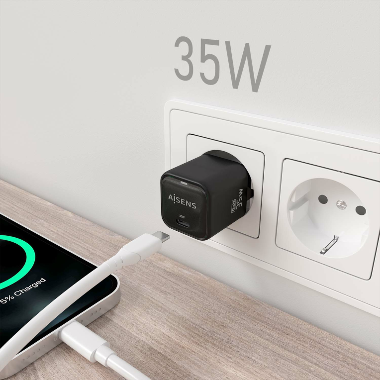 CARGADOR AISENS GAN 35W 1XUSB-C PD3.0 QC4.0 NEGRO - detalle