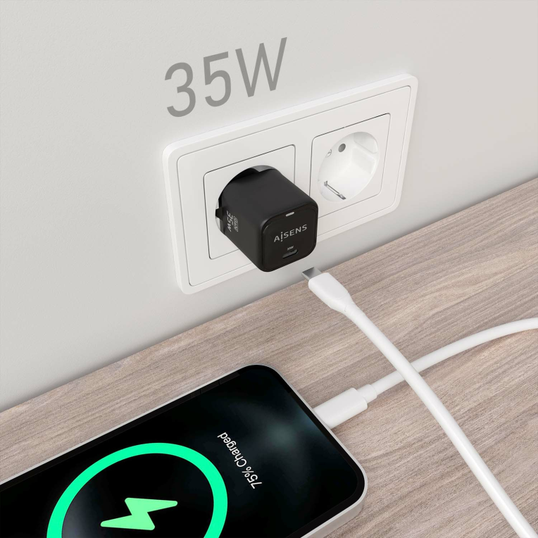 CARGADOR AISENS GAN 35W 1XUSB-C PD3.0 QC4.0 NEGRO - detalle