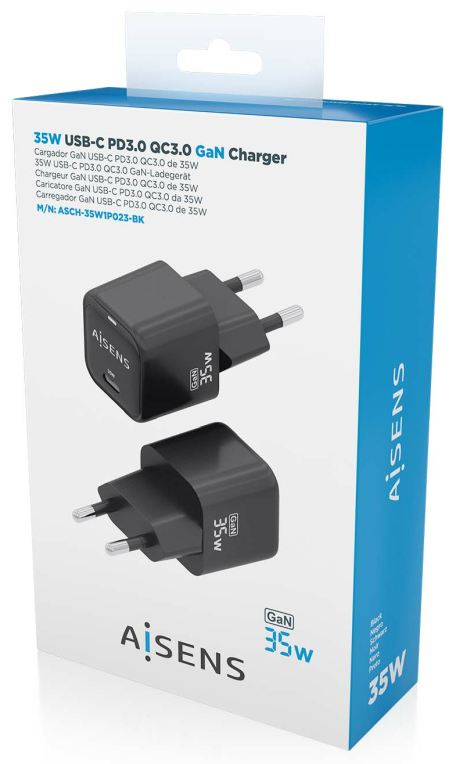 CARGADOR AISENS GAN 35W 1XUSB-C PD3.0 QC4.0 NEGRO - detalle