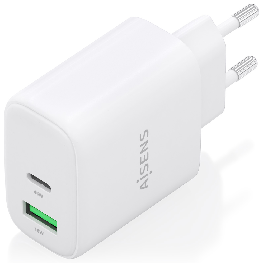 CARGADOR AISENS GAN 45W 1XUSB-C PD3.0 QC4.0 1XUSB-A QC3.0 BLANCO - detalle