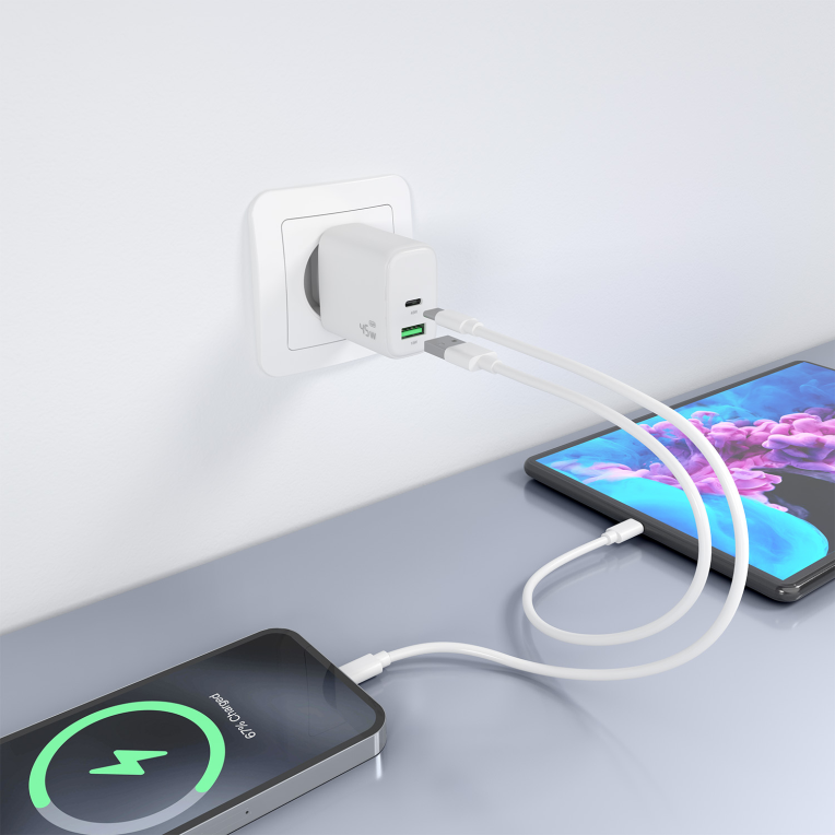 CARGADOR AISENS GAN 45W 1XUSB-C PD3.0 QC4.0 1XUSB-A QC3.0 BLANCO - detalle