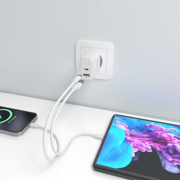 CARGADOR AISENS GAN 45W 1XUSB-C PD3.0 QC4.0 1XUSB-A QC3.0 BLANCO - detalle