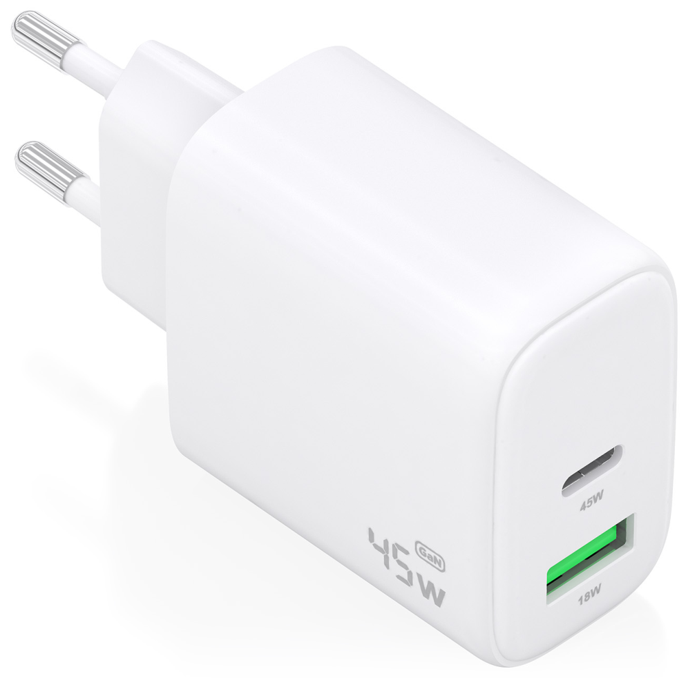 CARGADOR AISENS GAN 45W 1XUSB-C PD3.0 QC4.0 1XUSB-A QC3.0 BLANCO
