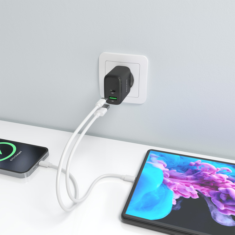 CARGADOR AISENS GAN 45W 1XUSB-C PD3.0 QC4.0 1XUSB-A QC3.0 NEGRO - detalle