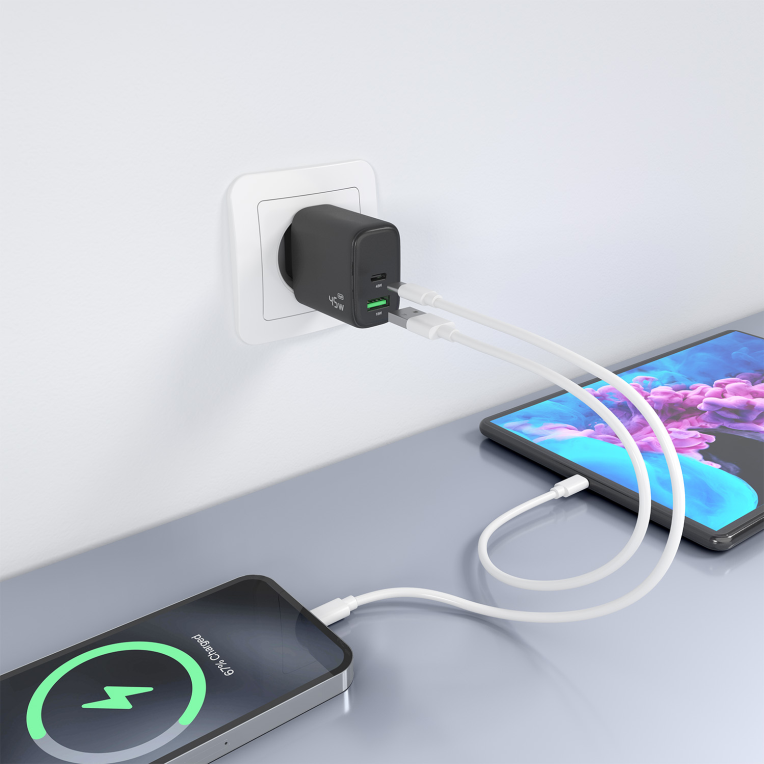 CARGADOR AISENS GAN 45W 1XUSB-C PD3.0 QC4.0 1XUSB-A QC3.0 NEGRO - detalle