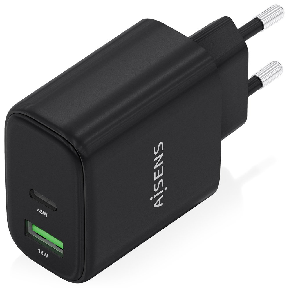 CARGADOR AISENS GAN 45W 1XUSB-C PD3.0 QC4.0 1XUSB-A QC3.0 NEGRO - detalle