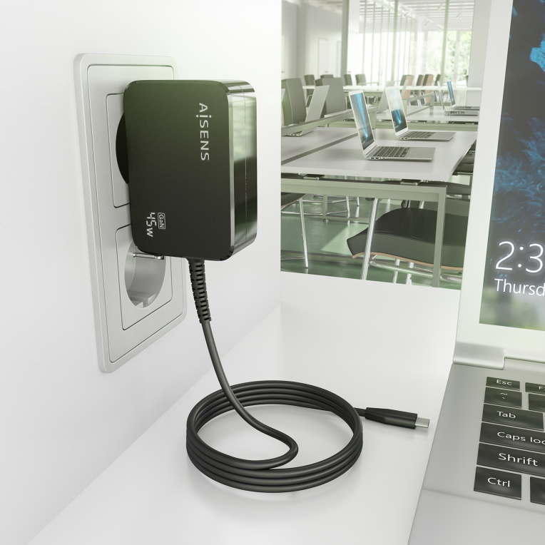 CARGADOR AISENS GAN 45W PD3.0 1XUSB-C 1.8M NEGRO - detalle