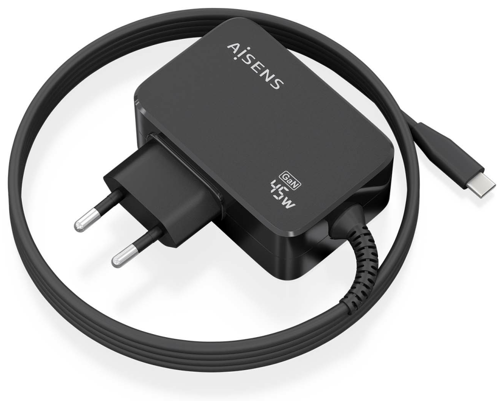 CARGADOR AISENS GAN 45W PD3.0 1XUSB-C 1.8M NEGRO