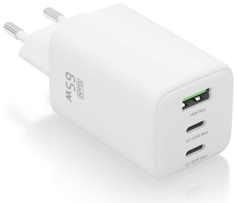 CARGADOR AISENS GAN 65W 2XUSB-C PD3.0 QC4.0 1XUSB-A QC3.0 BLANCO