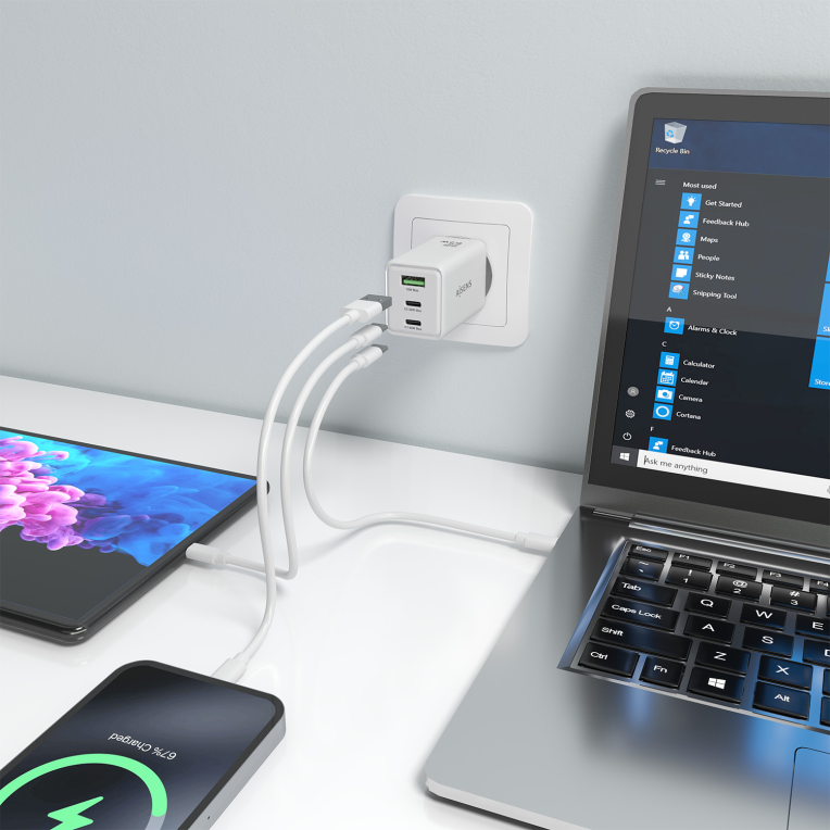 CARGADOR AISENS GAN 65W 2XUSB-C PD3.0 QC4.0 1XUSB-A QC3.0 BLANCO - detalle