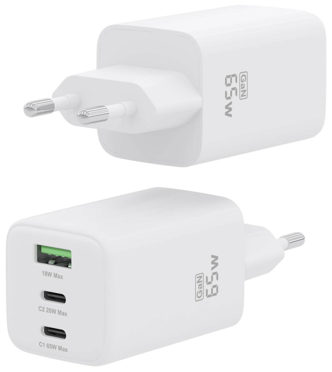 CARGADOR AISENS GAN 65W 2XUSB-C PD3.0 QC4.0 1XUSB-A QC3.0 BLANCO - detalle