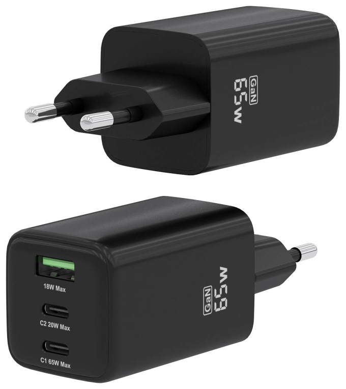 CARGADOR AISENS GAN 65W 2XUSB-C PD3.0 QC4.0 1XUSB-A QC3.0 NEGRO - detalle