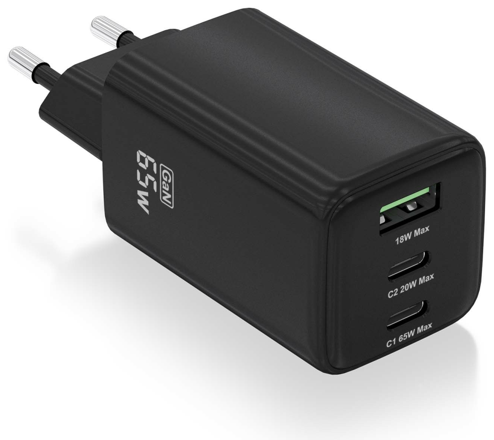 CARGADOR AISENS GAN 65W 2XUSB-C PD3.0 QC4.0 1XUSB-A QC3.0 NEGRO