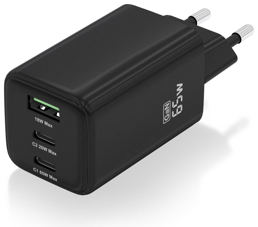 CARGADOR AISENS GAN 65W 2XUSB-C PD3.0 QC4.0 1XUSB-A QC3.0 NEGRO - detalle