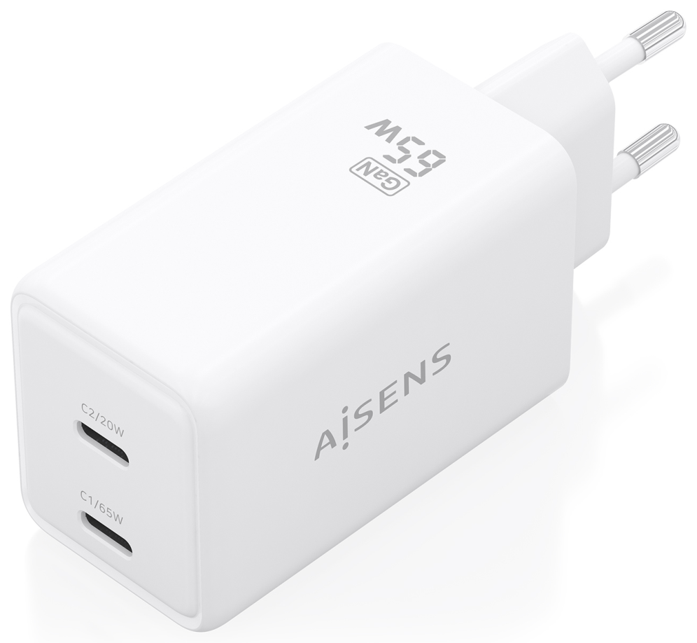 CARGADOR AISENS GAN 65W 2XUSB-C PD3.0 QC4.0 BLANCO - detalle