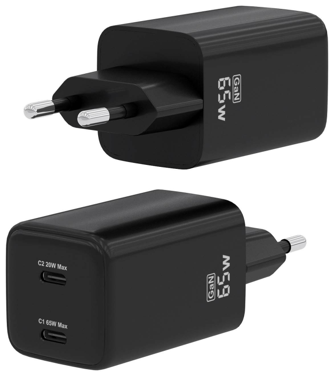 CARGADOR AISENS GAN 65W 2XUSB-C PD3.0 QC4.0 NEGRO - detalle