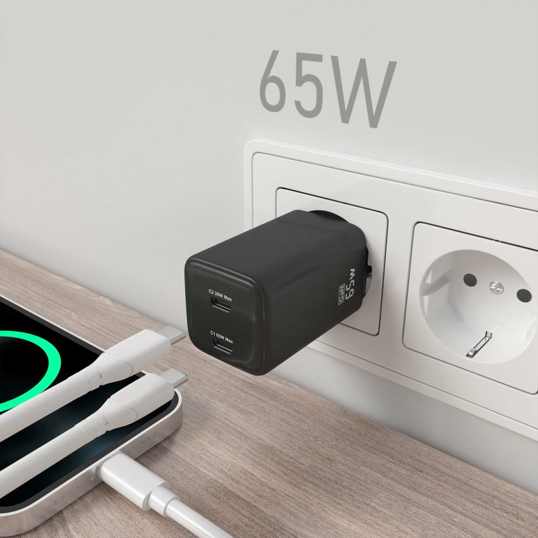 CARGADOR AISENS GAN 65W 2XUSB-C PD3.0 QC4.0 NEGRO - detalle