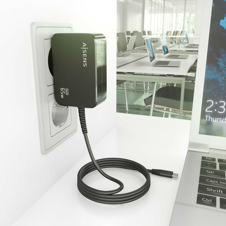 CARGADOR AISENS GAN 65W PD3.0 1XUSB-C 1.8M NEGRO - detalle