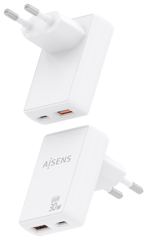 CARGADOR AISENS GAN PARED 30W USB-C PD3.0 QC4.0 USB-A QC3.0 BLANCO - detalle