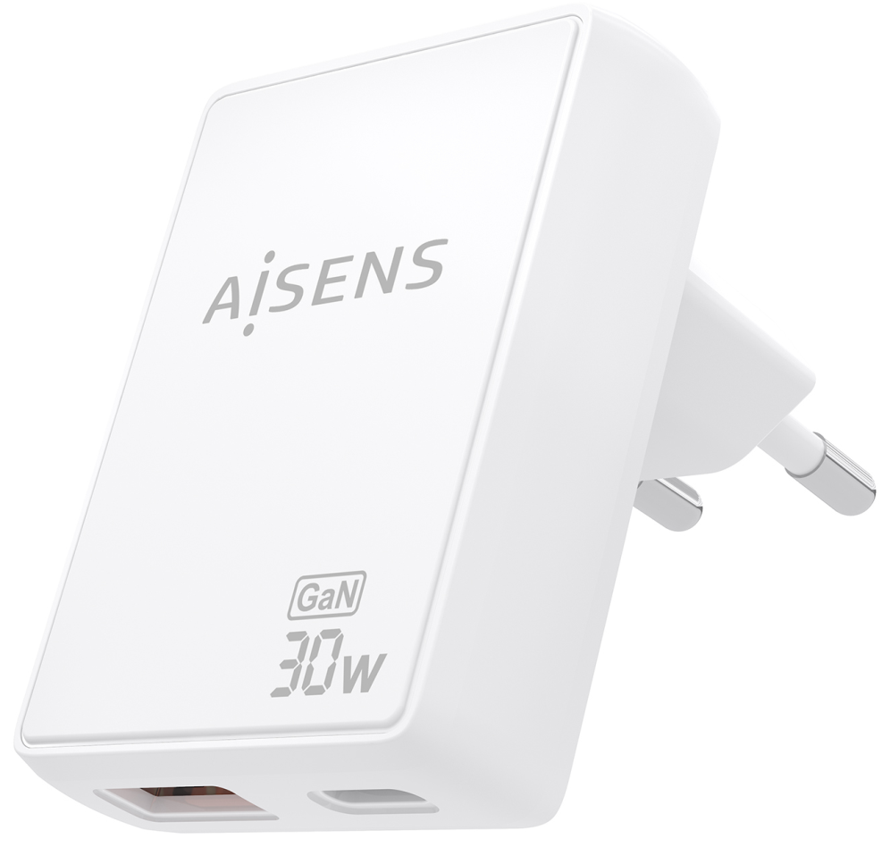CARGADOR AISENS GAN PARED 30W USB-C PD3.0 QC4.0 USB-A QC3.0 BLANCO - detalle