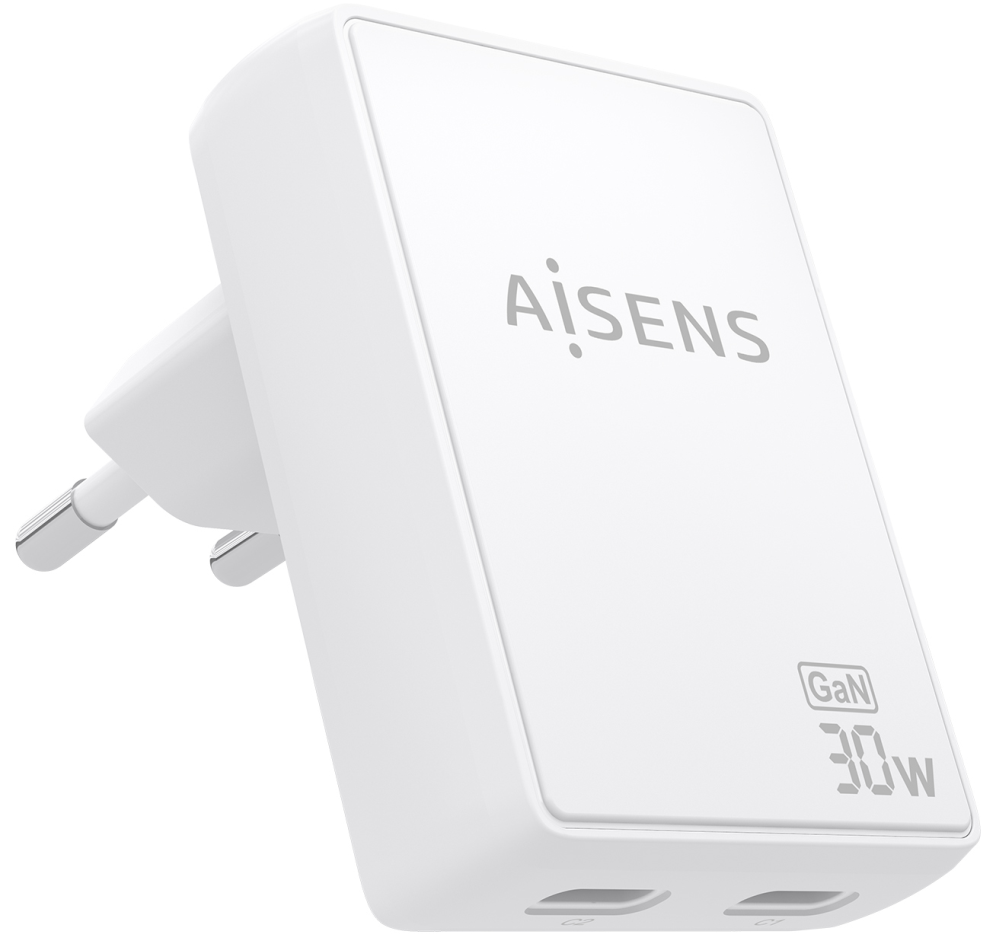 CARGADOR AISENS GAN PARED ULTRA DELGADO 30W 2XUSB-C PD3.0 QC4.0 BLANCO