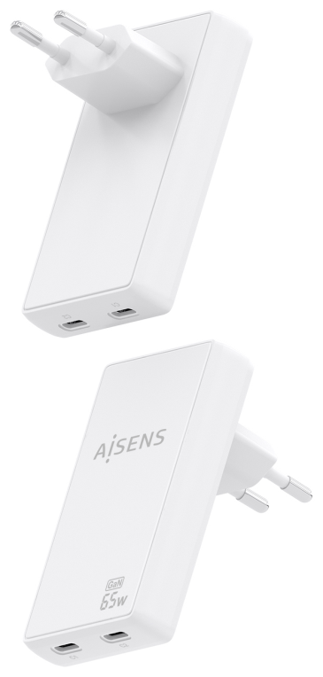 CARGADOR AISENS GAN PARED ULTRA DELGADO 65W 2XUSB-C PD3.0 QC4.0 BLANCO - detalle