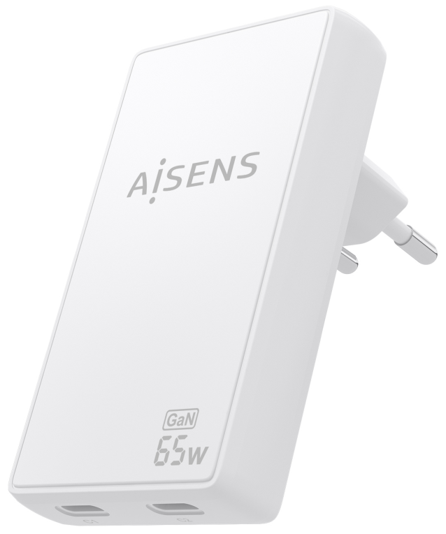 CARGADOR AISENS GAN PARED ULTRA DELGADO 65W 2XUSB-C PD3.0 QC4.0 BLANCO - detalle