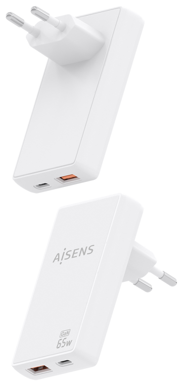 CARGADOR AISENS GAN PARED ULTRA DELGADO 65W USB-C PD3.0 QC4.0 USB-A QC3.0 - detalle