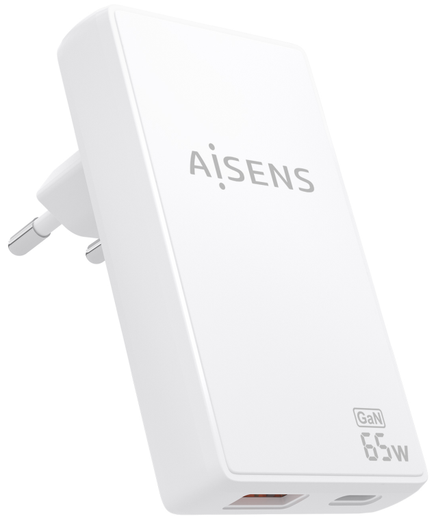 CARGADOR AISENS GAN PARED ULTRA DELGADO 65W USB-C PD3.0 QC4.0 USB-A QC3.0