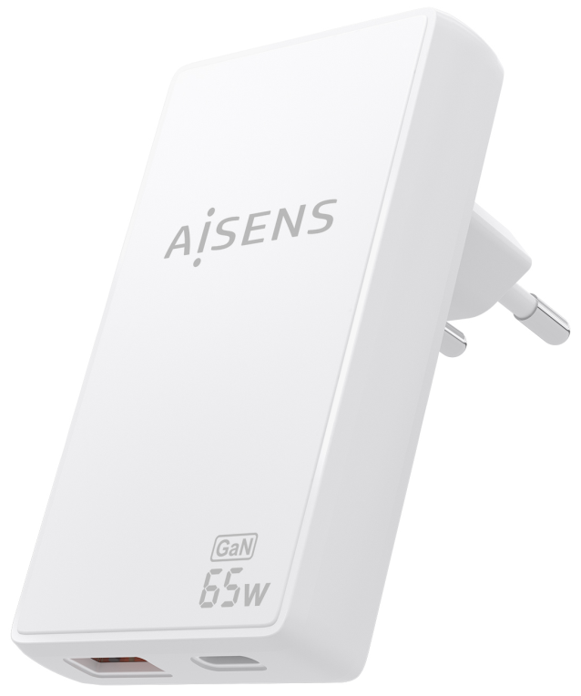 CARGADOR AISENS GAN PARED ULTRA DELGADO 65W USB-C PD3.0 QC4.0 USB-A QC3.0 - detalle